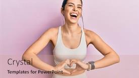  Presentation with hands heart - Slide deck having young-hispanic-woman-wearing-sportswear background and a coral colored foreground