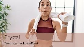  Presentation with woman sport - Slide deck having young-hispanic-woman-wearing-sportswear background and a coral colored foreground