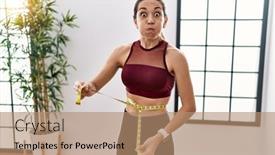  Presentation with tape measure - Presentation having young-hispanic-woman-wearing-sportswear background and a coral colored foreground