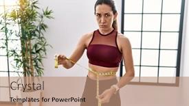  Presentation with tape measure - Presentation theme featuring young-hispanic-woman-wearing-sportswear background and a coral colored foreground