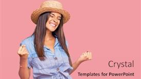 Presentation with summer celebration - Cool new slides with young-hispanic-woman-wearing-summer backdrop and a coral colored foreground