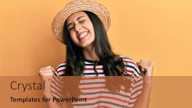  Presentation with summer celebration - Slides having young-hispanic-woman-wearing-summer background and a red colored foreground