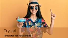  Presentation with drinking alcohol - Colorful presentation enhanced with young-hispanic-woman-wearing-summer backdrop and a gold colored foreground