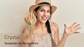  Presentation with achievement - Amazing PPT theme having young-hispanic-woman-wearing-summer backdrop and a coral colored foreground