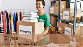  Presentation with volunteer - Presentation consisting of young-hispanic-woman-wearing-volunteer background and a coral colored foreground