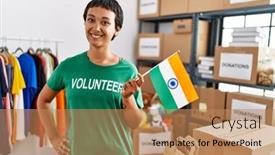  Presentation with indian flag - Presentation consisting of young-hispanic-woman-wearing-volunteer background and a coral colored foreground
