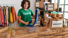  Presentation with volunteer - Presentation theme enhanced with young-hispanic-woman-wearing-volunteer background and a coral colored foreground