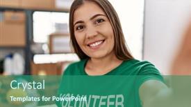  Presentation with volunteer - Presentation with young-hispanic-woman-wearing-volunteer background and a ocean colored foreground