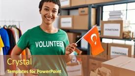  Presentation with volunteer - Presentation theme enhanced with young-hispanic-woman-wearing-volunteer background and a red colored foreground