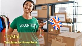  Presentation with united kingdom - Slide set featuring young-hispanic-woman-wearing-volunteer background and a tawny brown colored foreground