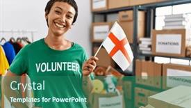  Presentation with england - Presentation theme featuring young-hispanic-woman-wearing-volunteer background and a ocean colored foreground