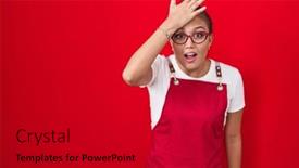  Presentation with waitress - Slide set featuring young-hispanic-woman-wearing-waitress background and a crimson colored foreground