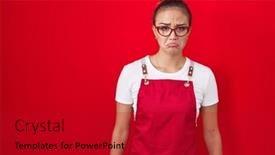  Presentation with woman crying - Presentation theme consisting of young-hispanic-woman-wearing-waitress background and a crimson colored foreground