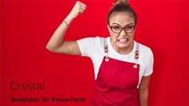  Presentation with waitress - Slide set enhanced with young-hispanic-woman-wearing-waitress background and a crimson colored foreground