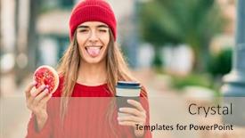  Presentation with wool - Colorful presentation design enhanced with young-hispanic-woman-wearing-wool backdrop and a soft green colored foreground