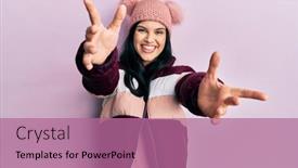  Presentation with hug - Audience pleasing slides consisting of young-hispanic-woman-wearing-wool backdrop and a coral colored foreground