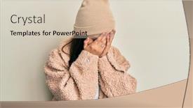  Presentation with woman crying - Presentation having young-hispanic-woman-wearing-wool background and a  colored foreground