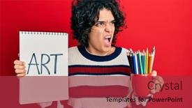  Presentation with colored pencils - Slide set featuring young-hispanic-woman-with-curly background and a red colored foreground