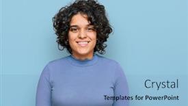  Presentation with curly hair - PPT theme enhanced with young-hispanic-woman-with-curly background and a light blue colored foreground