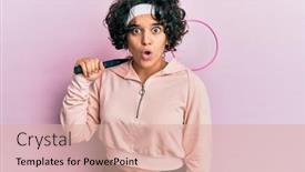  Presentation with badminton - Presentation theme with young-hispanic-woman-with-curly background and a lemonade colored foreground