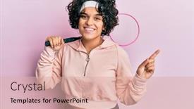  Presentation with curly hair - Cool new slide deck with young-hispanic-woman-with-curly backdrop and a coral colored foreground