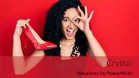  Presentation with curly hair - PPT theme enhanced with young-hispanic-woman-with-curly background and a crimson colored foreground