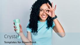  Presentation with curly hair - Slide deck with young-hispanic-woman-with-curly background and a  colored foreground