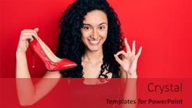  Presentation with curly hair - PPT theme enhanced with young-hispanic-woman-with-curly background and a crimson colored foreground