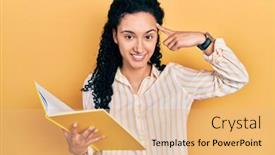  Presentation with curly hair - PPT theme featuring young-hispanic-woman-with-curly background and a coral colored foreground