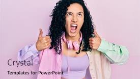  Presentation with curly hair - PPT theme consisting of young-hispanic-woman-with-curly background and a  colored foreground
