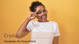  Presentation with curly hair - PPT theme having young-hispanic-woman-with-curly background and a yellow colored foreground