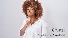  Presentation with curly hair - Presentation design having young-hispanic-woman-with-curly background and a  colored foreground