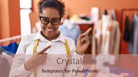  Presentation with curly hair - Presentation theme having young-hispanic-woman-with-curly background and a coral colored foreground