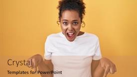  Presentation with curly hair - Presentation with young-hispanic-woman-with-curly background and a coral colored foreground