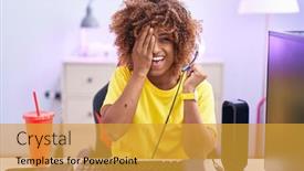  Presentation with confident young hispanic woman - Presentation theme consisting of young-hispanic-woman-with-curly background and a  colored foreground