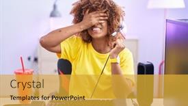  Presentation with video games playing - PPT theme consisting of young-hispanic-woman-with-curly background and a  colored foreground