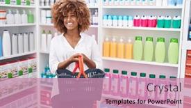  Presentation with confident young hispanic woman - Presentation having young-hispanic-woman-with-curly background and a  colored foreground