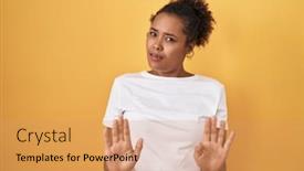  Presentation with forbidden - Slide deck consisting of young-hispanic-woman-with-curly background and a coral colored foreground