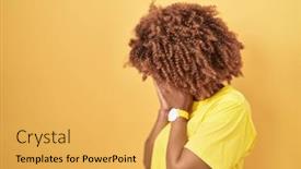  Presentation with woman crying - Presentation featuring young-hispanic-woman-with-curly background and a yellow colored foreground