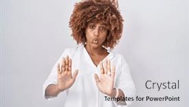  Presentation with forbidden - Slide deck with young-hispanic-woman-with-curly background and a light gray colored foreground
