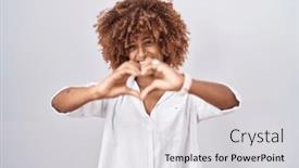  Presentation with romantic love - Slide set having young-hispanic-woman-with-curly background and a light gray colored foreground