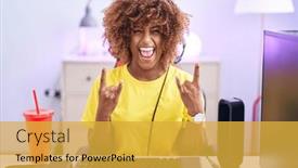  Presentation with rock star - Theme consisting of young-hispanic-woman-with-curly background and a yellow colored foreground