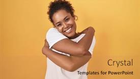  Presentation with hair care - Presentation having young-hispanic-woman-with-curly background and a yellow colored foreground