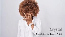  Presentation with bad breath - Presentation theme having young-hispanic-woman-with-curly background and a light gray colored foreground