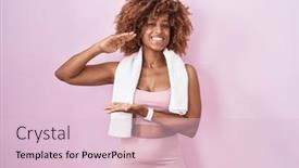  Presentation with sportswear - PPT theme enhanced with young-hispanic-woman-with-curly background and a lemonade colored foreground