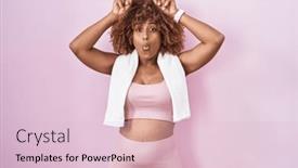  Presentation with sportswear - PPT theme having young-hispanic-woman-with-curly background and a lemonade colored foreground