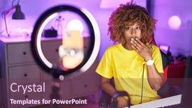  Presentation with woman covering man mouth hand - Presentation theme featuring young-hispanic-woman-with-curly background and a tawny brown colored foreground