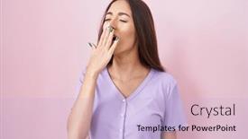  Presentation with sleepiness - Presentation theme enhanced with young-hispanic-woman-with-long background and a light blue colored foreground