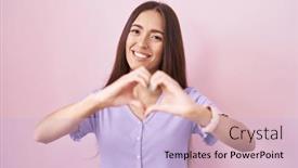  Presentation with heart love - Slide set featuring young-hispanic-woman-with-long background and a light blue colored foreground