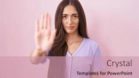  Presentation with sing - Presentation design with young-hispanic-woman-with-long background and a coral colored foreground